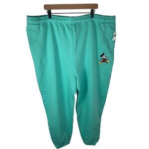 Disney Womens 2X Mint Green Jogger Pants With Mickey Mouse Embroidery